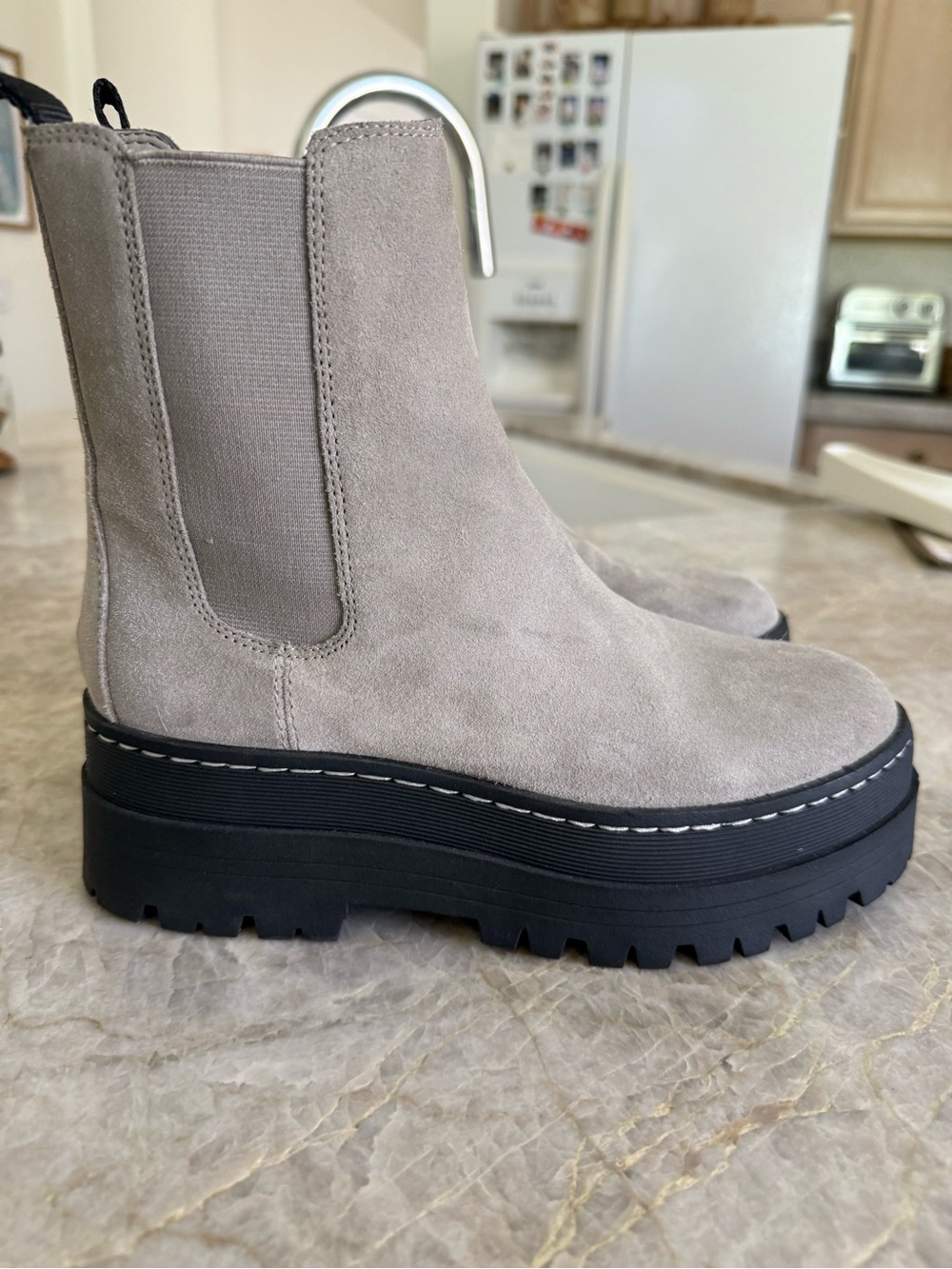 Marc Fisher Light Gray Suede Platform Chelsea Booties